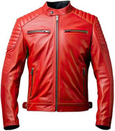 Herren-Lederjacke aus echtem Schaffell, edel, gesteppt, Café Racer